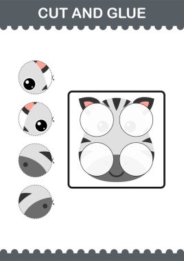Zebra suratını kes ve yapıştır. Çocuklar için çalışma tablosu