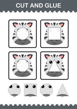 Zebra suratını kes ve yapıştır. Çocuklar için çalışma tablosu