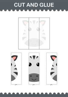 Zebra suratını kes ve yapıştır. Çocuklar için çalışma tablosu
