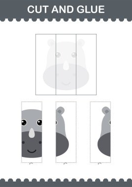 Gergedan suratını kes ve yapıştır. Çocuklar için çalışma tablosu