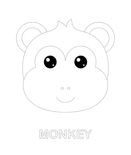 Monkey Tracing Worksheet Kids — Stockový vektor