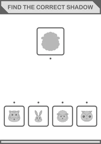 Find Correct Shadow Sheep Face Worksheet Kids — Stockvector