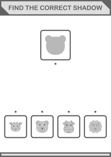 Find Correct Shadow Bear Face Worksheet Kids — Stockvector
