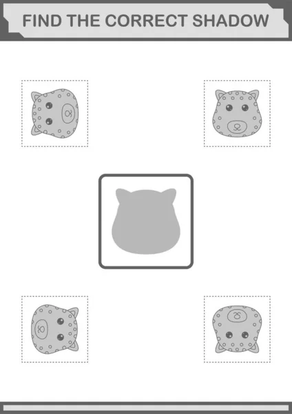 Find Correct Shadow Leopard Face Worksheet Kids — Stockvector