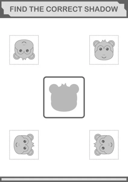 Find Correct Shadow Monkey Face Worksheet Kids — Stockvector
