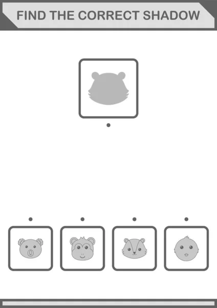 Find Correct Shadow Skunk Face Worksheet Kids — Stock Vector