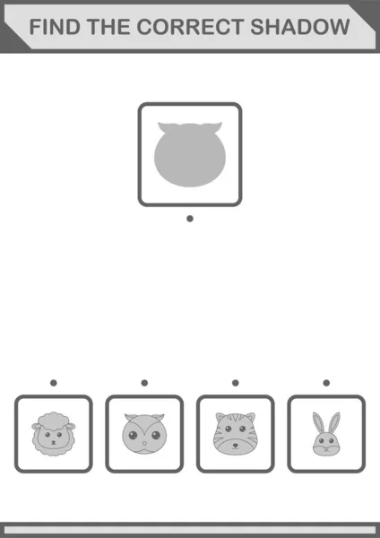 Find Correct Shadow Owl Face Worksheet Kids — Stockvector