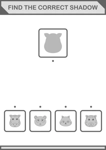 Encuentra Sombra Correcta Cara Cebra Hoja Trabajo Para Niños — Vector de stock