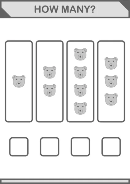 How Many Bear Face Worksheet Kids — ストックベクタ