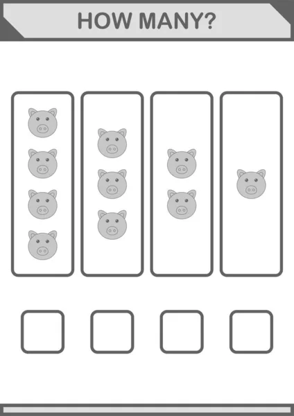 How Many Pig Face Worksheet Kids — ストックベクタ