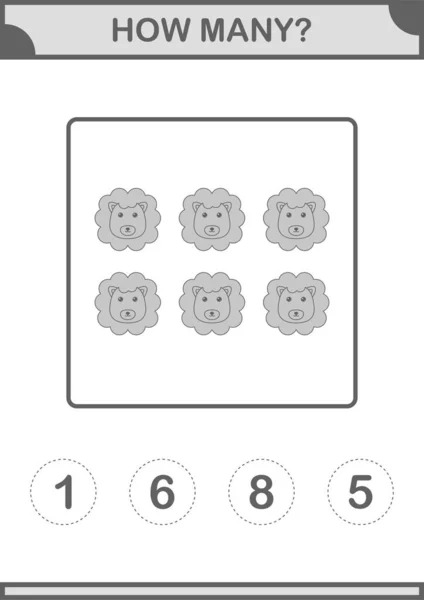 How Many Lion Face Worksheet Kids — стоковый вектор