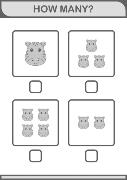 How Many Zebra Face Worksheet Kids — стоковый вектор
