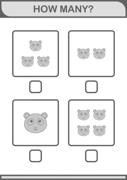 How Many Panda Face Worksheet Kids — стоковый вектор