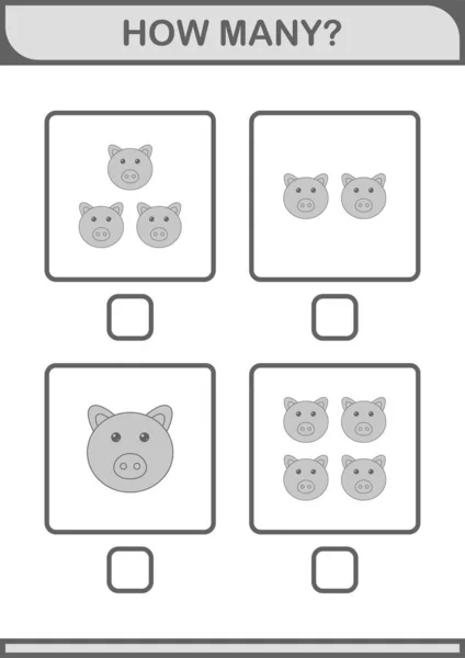 How Many Pig Face Worksheet Kids — Stockový vektor