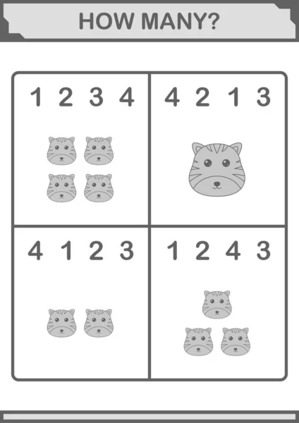 How Many Tiger Face Worksheet Kids — Stockvector