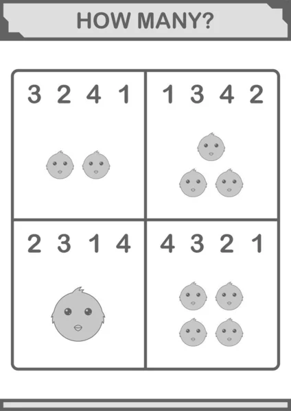 How Many Chicken Face Worksheet Kids — Stok Vektör