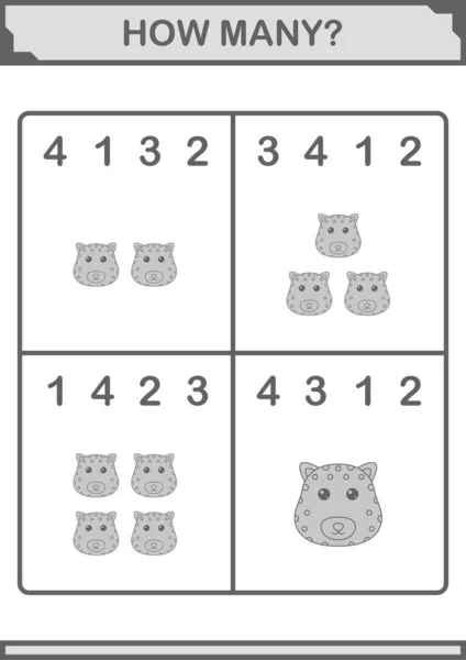 How Many Leopard Face Worksheet Kids — Stok Vektör