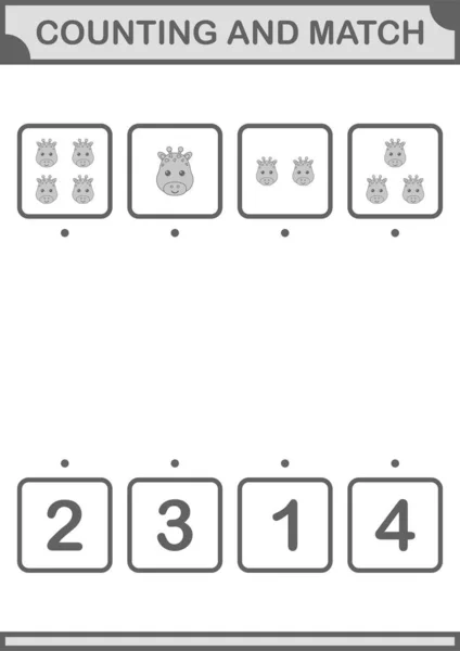 Counting Match Giraffe Face Worksheet Kids — Vetor de Stock