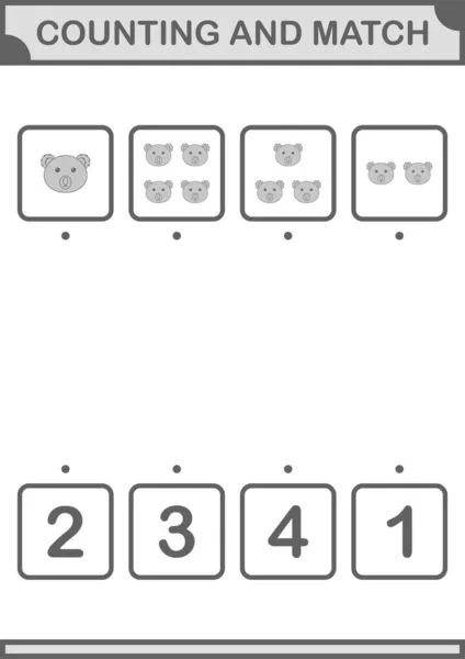 Counting Match Koala Face Worksheet Kids — Stockový vektor