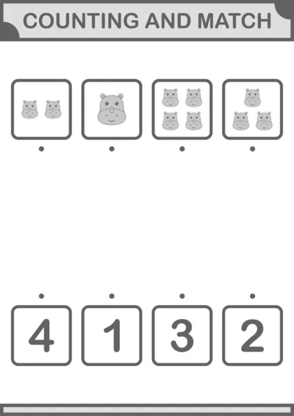 Counting Match Rhinoceros Face Worksheet Kids — Stockový vektor