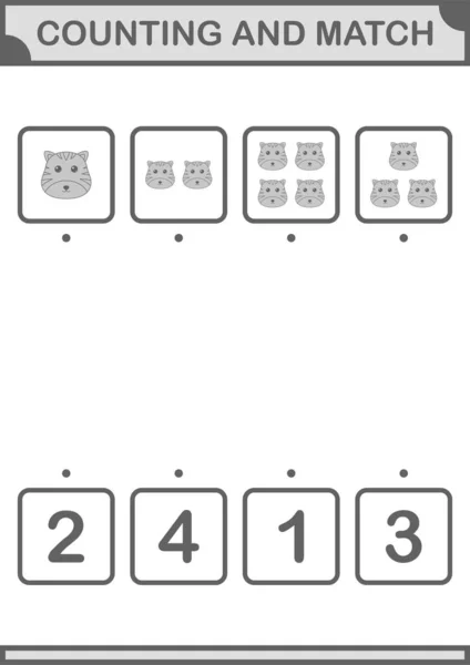 Counting Match Tiger Face Worksheet Kids — Stock Vector