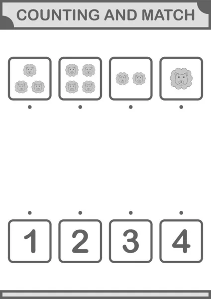 Counting Match Lion Face Worksheet Kids — Image vectorielle