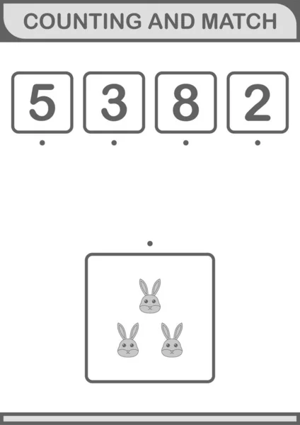 Counting Match Rabbit Face Worksheet Kids — стоковый вектор
