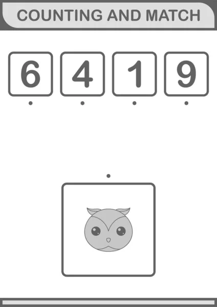 Counting Match Owl Face Worksheet Kids — стоковый вектор