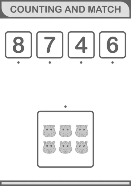 Counting Match Leopard Face Worksheet Kids — Stockový vektor