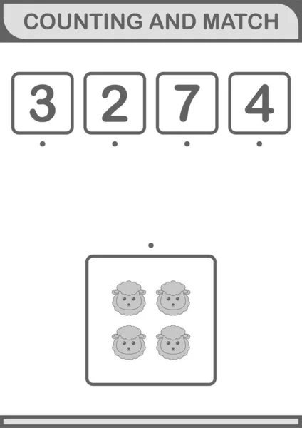 Counting Match Sheep Face Worksheet Kids — Vector de stock
