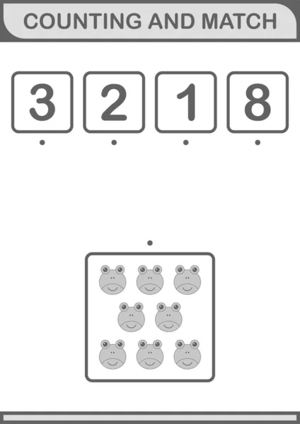 Counting Match Frog Face Worksheet Kids — Διανυσματικό Αρχείο