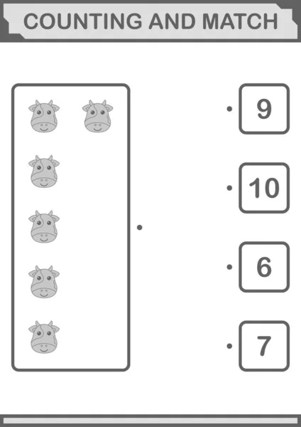 Counting Match Cow Face Worksheet Kids —  Vetores de Stock