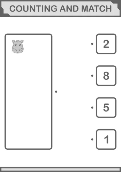 Counting Match Zebra Face Worksheet Kids — Stockvektor