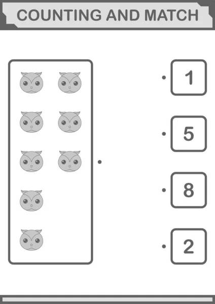 Counting Match Owl Face Worksheet Kids — Vettoriale Stock