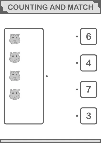 Counting Match Leopard Face Worksheet Kids — Stockový vektor