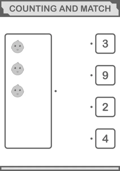 Counting Match Chicken Face Worksheet Kids — Stockový vektor