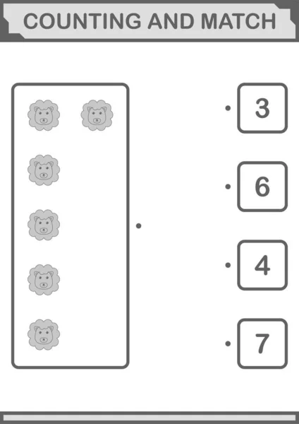 Counting Match Lion Face Worksheet Kids — Stockový vektor