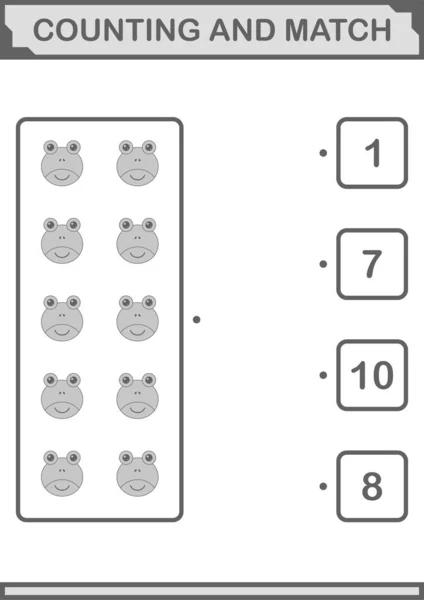 Counting Match Frog Face Worksheet Kids — Stock Vector