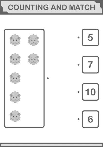Counting Match Sheep Face Worksheet Kids — Stock Vector