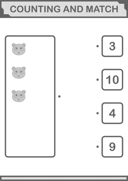 Counting Match Panda Face Worksheet Kids — Stock Vector