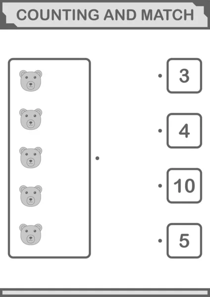 Contando Combinando Cara Urso Ficha Trabalho Para Crianças — Vetor de Stock