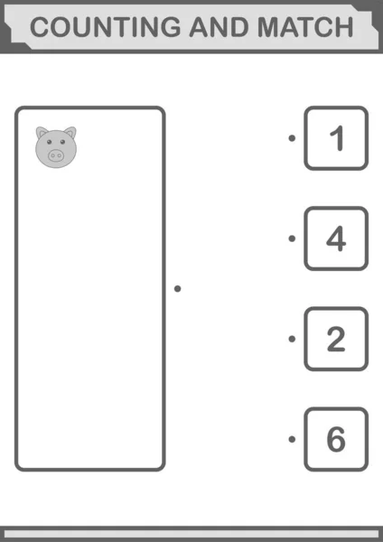 Counting Match Pig Face Worksheet Kids — 图库矢量图片