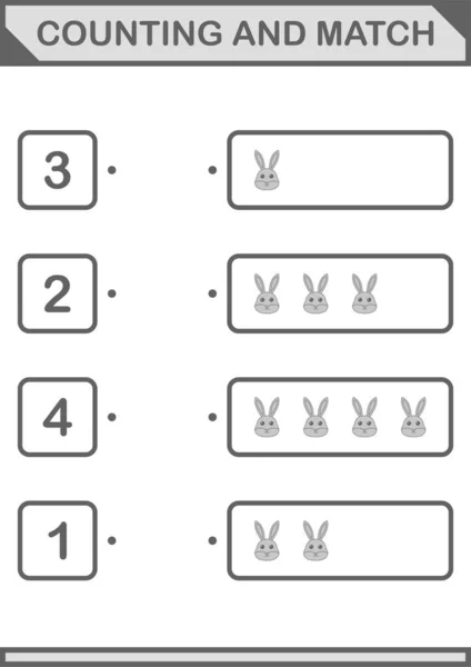 Counting Match Rabbit Face Worksheet Kids — Image vectorielle