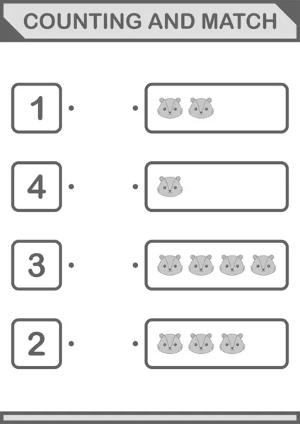 Counting Match Skunk Face Worksheet Kids — 스톡 벡터