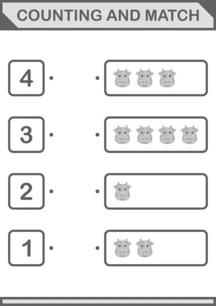 Counting Match Cow Face Worksheet Kids — Stockový vektor