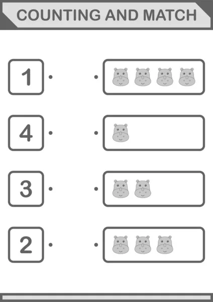 Counting Match Rhinoceros Face Worksheet Kids — Image vectorielle