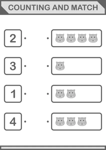 Counting Match Tiger Face Worksheet Kids — стоковый вектор