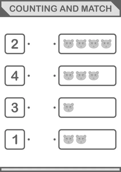 Counting Match Panda Face Worksheet Kids — Vettoriale Stock