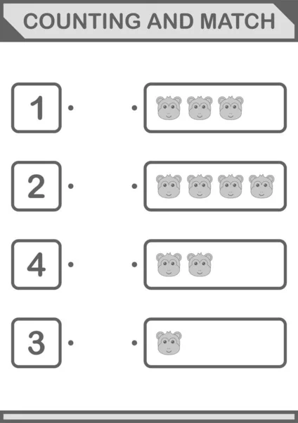 Counting Match Monkey Face Worksheet Kids — Vettoriale Stock