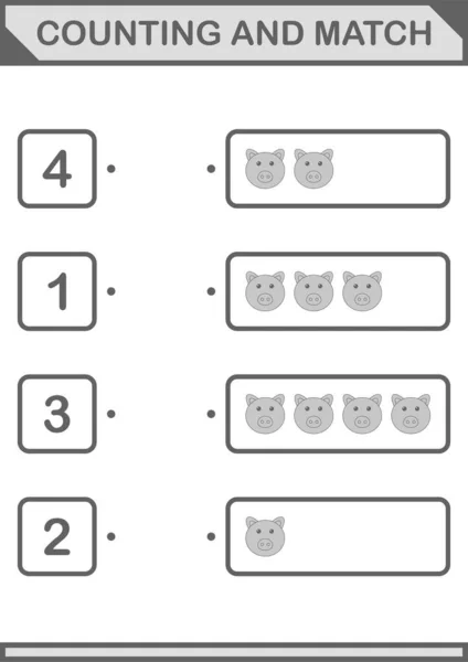 Counting Match Pig Face Worksheet Kids — Stock Vector